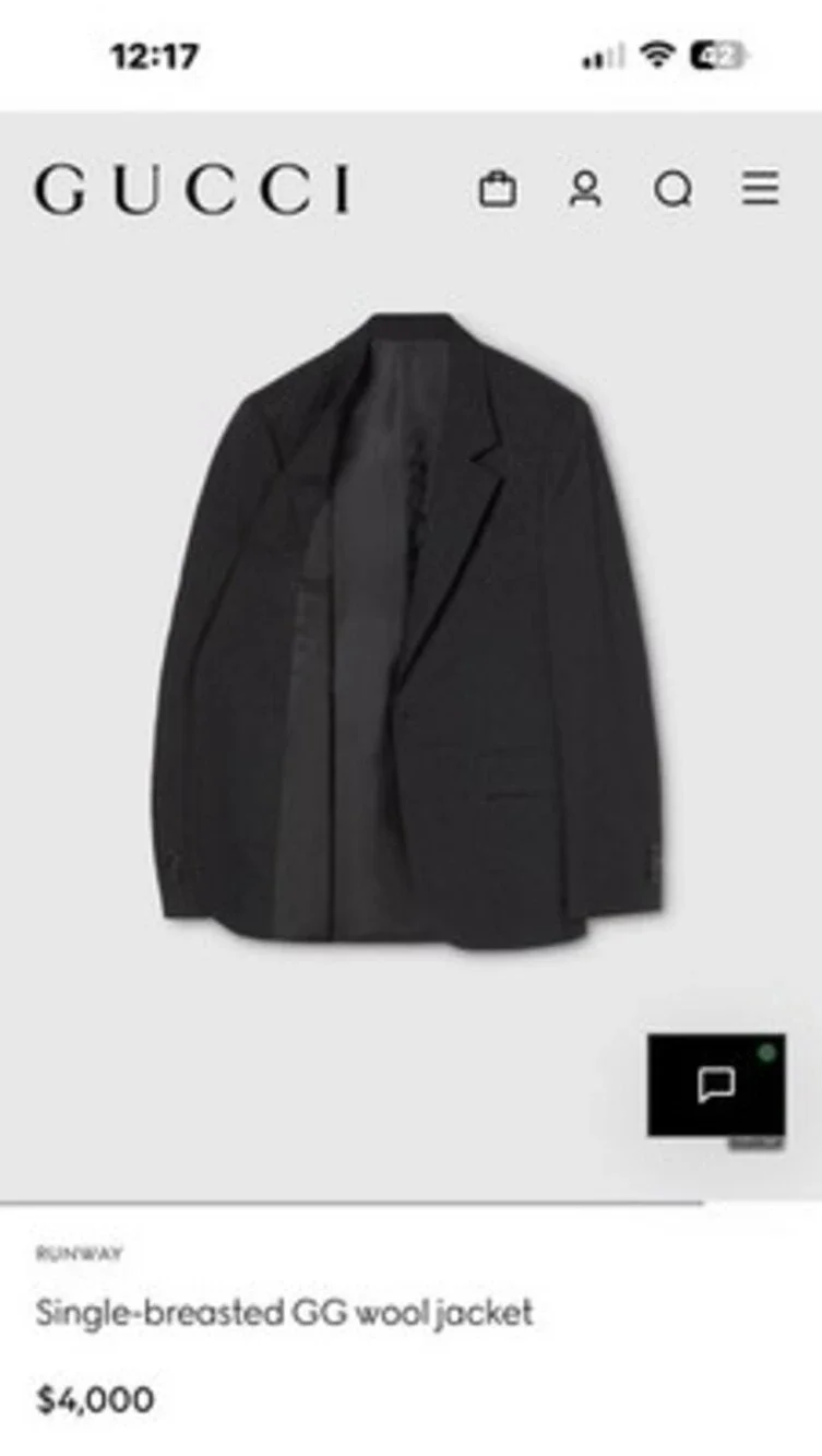 Gucci GG mens Single-breasted wool jacket GG monogram black size 48 $4000 retail